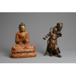 TWO CHINESE / JAPANESE FIGURES, 19/20TH CENTURY. TO include a red lacquer and gilt figure of