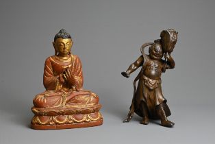 TWO CHINESE / JAPANESE FIGURES, 19/20TH CENTURY. TO include a red lacquer and gilt figure of