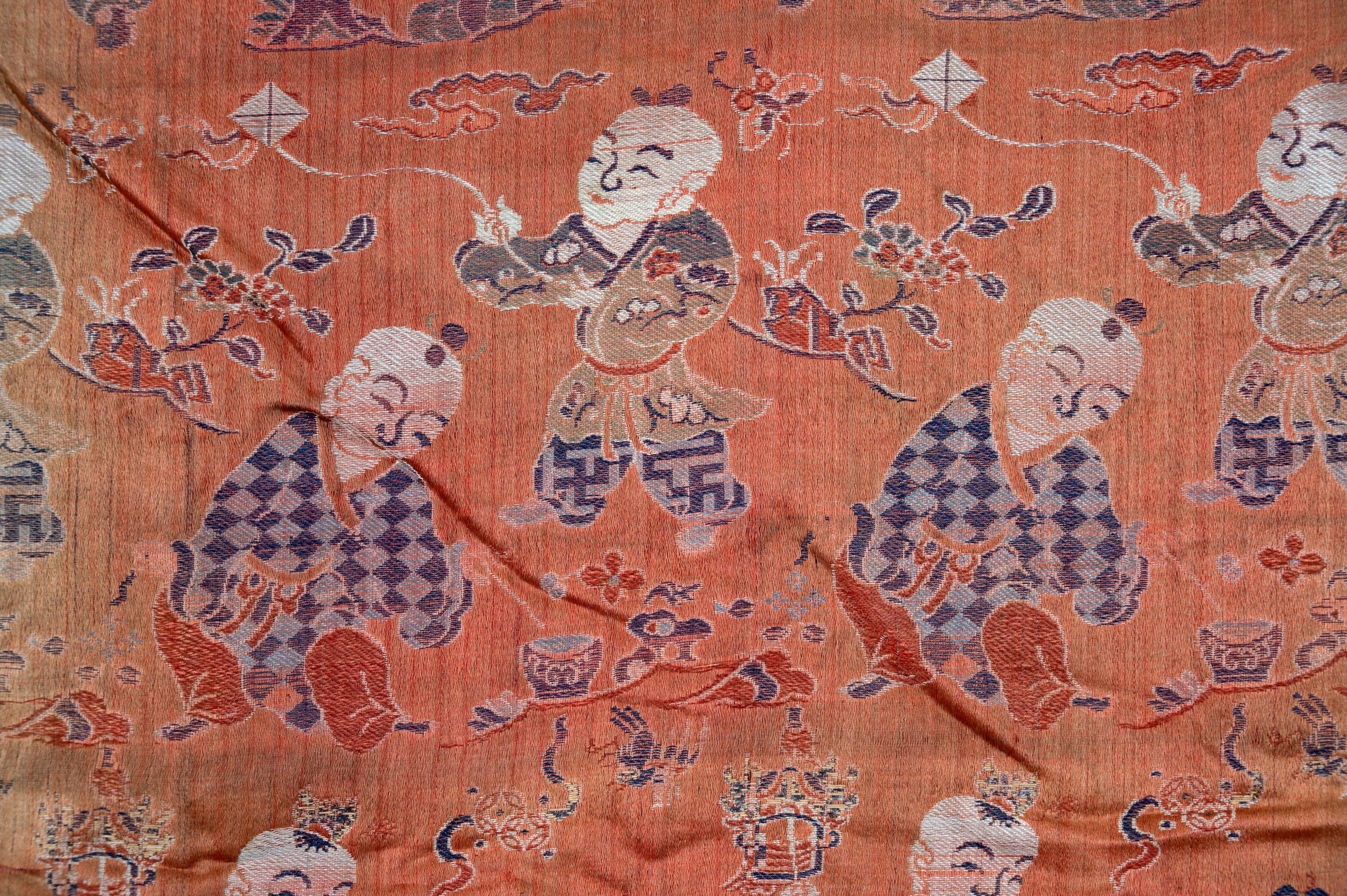 TWO VERY LARGE CHINESE 100 BOYS SILK PANELS, 17/18TH CENTURY. Each depicting rows of boys at play - Image 5 of 11