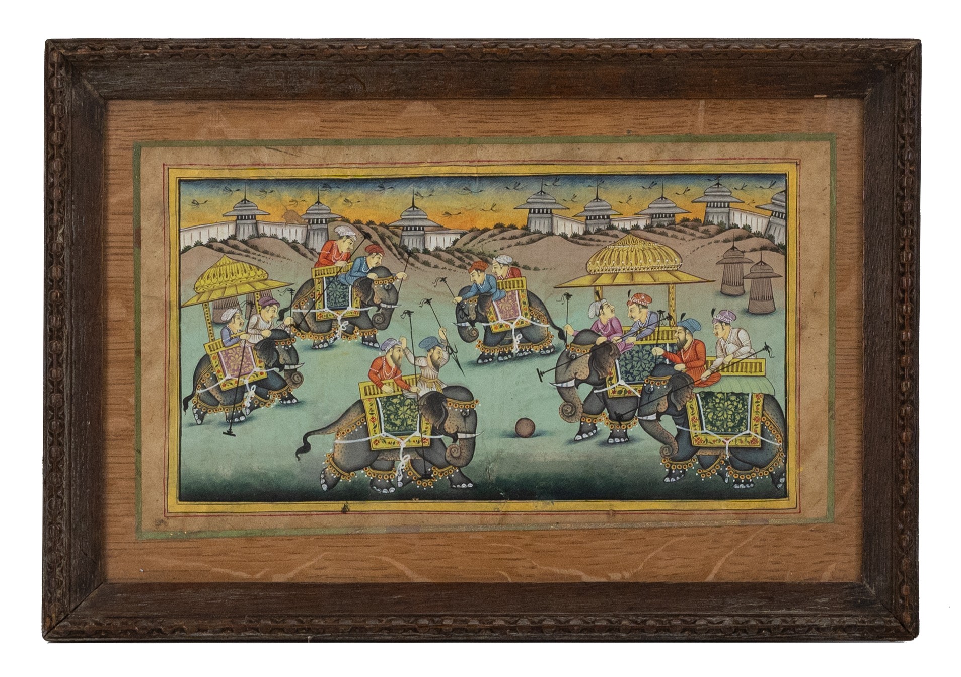 FRAMED INDIAN MINIATURES, LATE 19TH CENTURY. Two gouache on paper, the first with a deer hunt, - Bild 5 aus 14