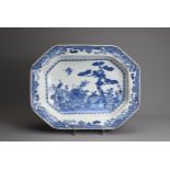 A LARGE CHINESE BLUE AND WHITE PORCELAIN DEEP DISH, 18TH CENTURY. Of octagonal form with deep