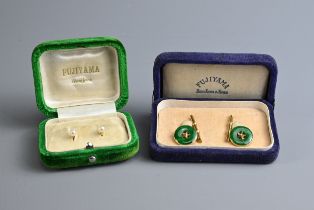 GOLD CUFFLINKS AND DRESS STUDS, FUJIYAMA HONG KONG, EARLY 20TH CENTURY. A pair of 18 carat yellow