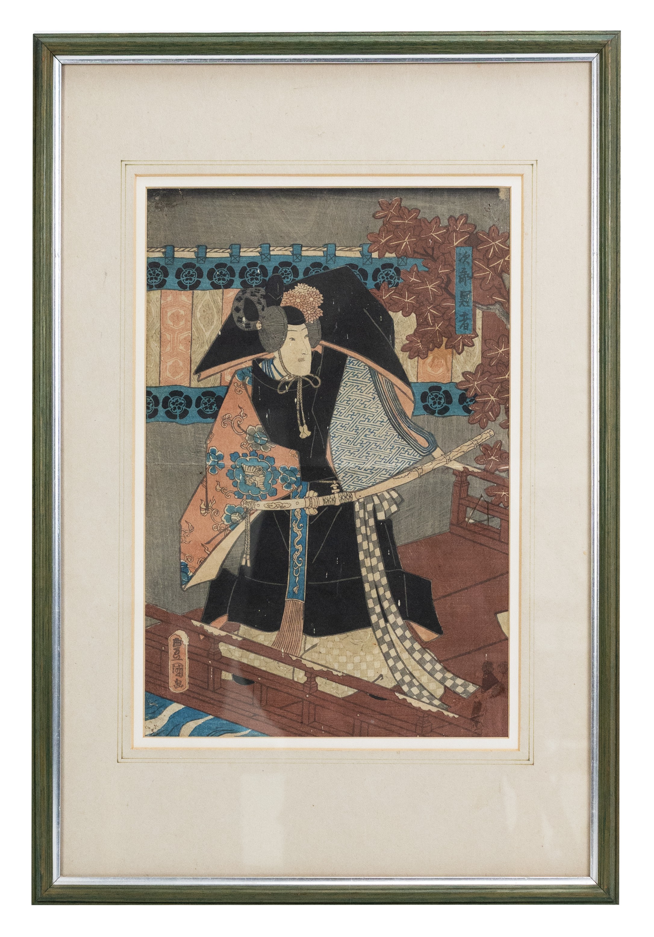 THREE FRAMED JAPANESE WOODBLOCK PRINTS, MEIJI PERIOD. To include UTAGAWA KUNISADA, Teraoka Heiemon - Image 4 of 12