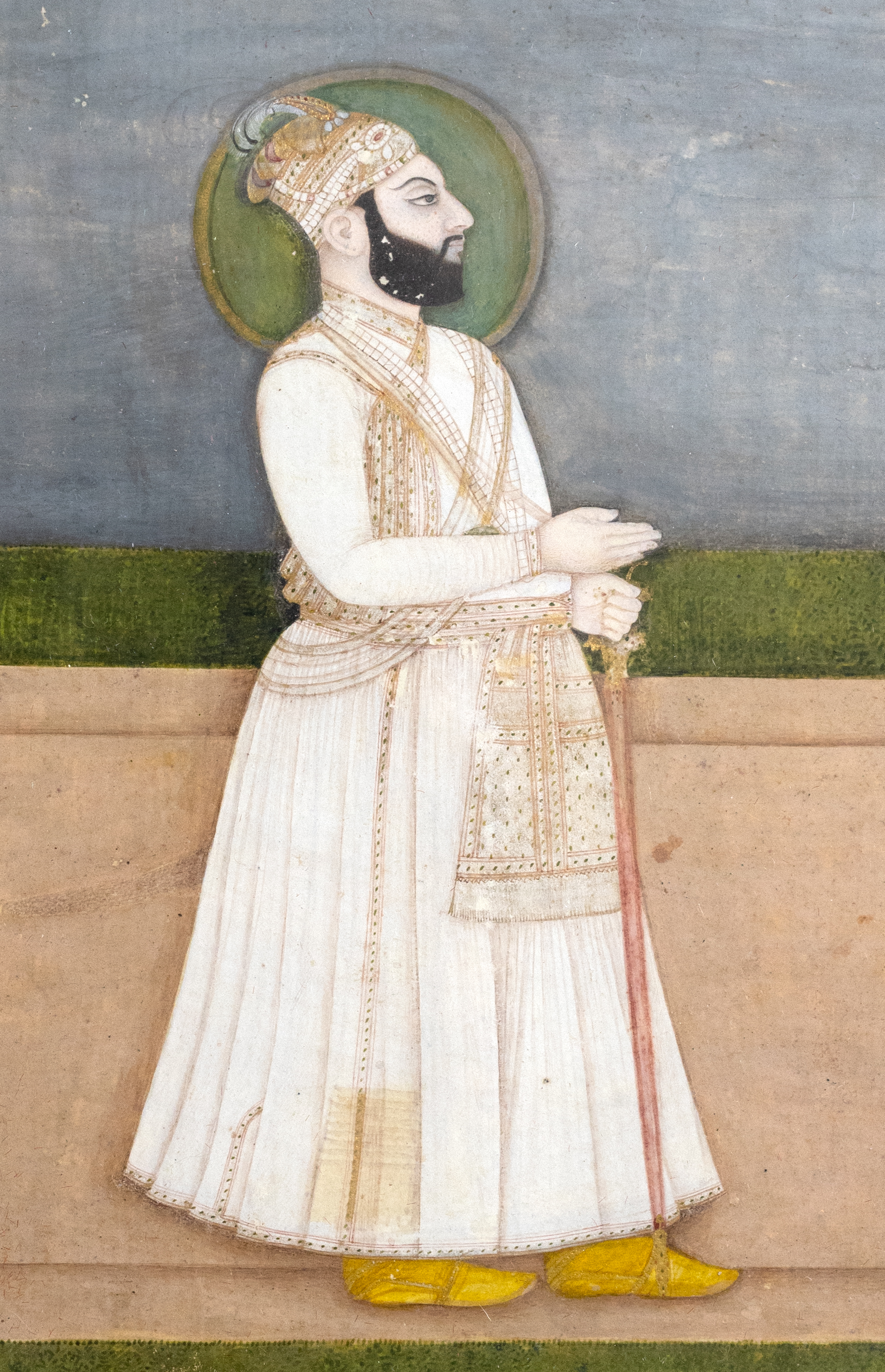 TWO 19TH CENTURY INDIAN MINIATURES. Gouache, heightened with gilding on paper, the first depicting a - Image 5 of 17