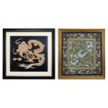 TWO CHINESE / JAPANESE FRAMED EMBROIDERED PANELS, 20TH CENTURY. To include a Chinese silk