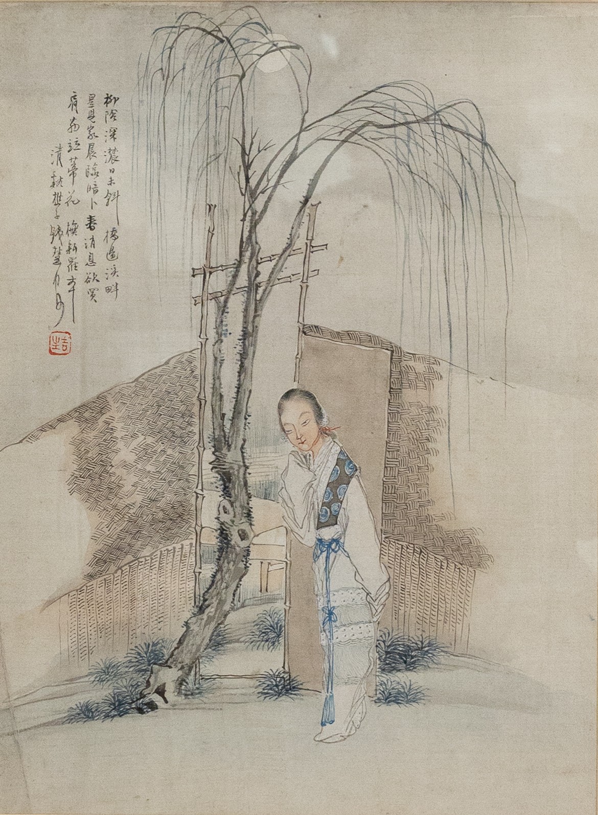 QIAN HUI'AN (1833-1911), QING DYNASTY. Chinese watercolour painting on silk depicting a lady in a