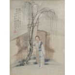 QIAN HUI'AN (1833-1911), QING DYNASTY. Chinese watercolour painting on silk depicting a lady in a