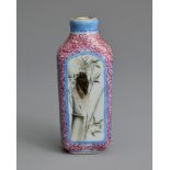 A CHINESE FAMILLE ROSE PORCELAIN SNUFF BOTTLE, REPUBLIC PERIOD. Of flattened rectangular form