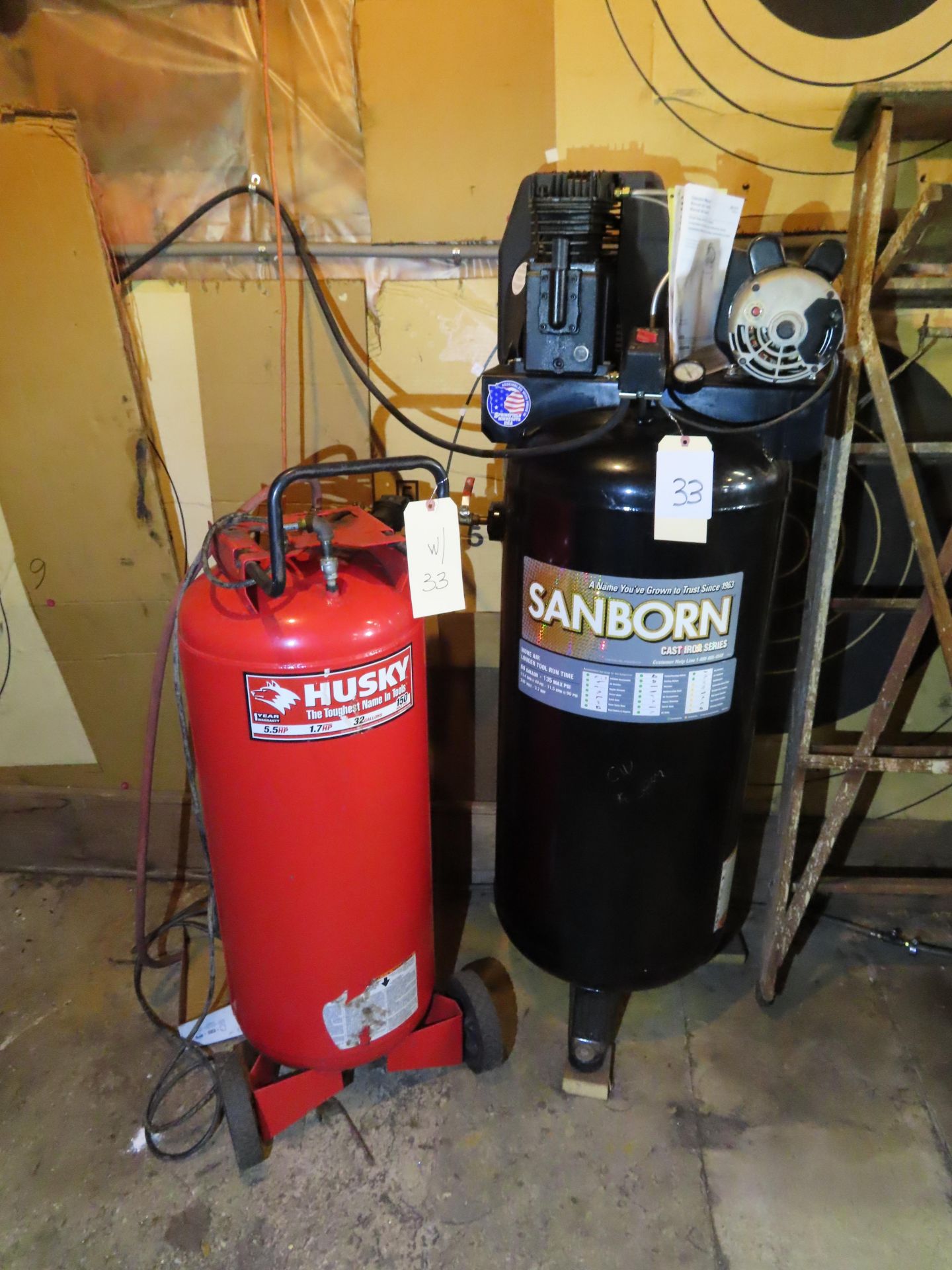 3.7 HP Sanborn Vertical Air Compressor with Husky Receiver Tank - Image 2 of 5