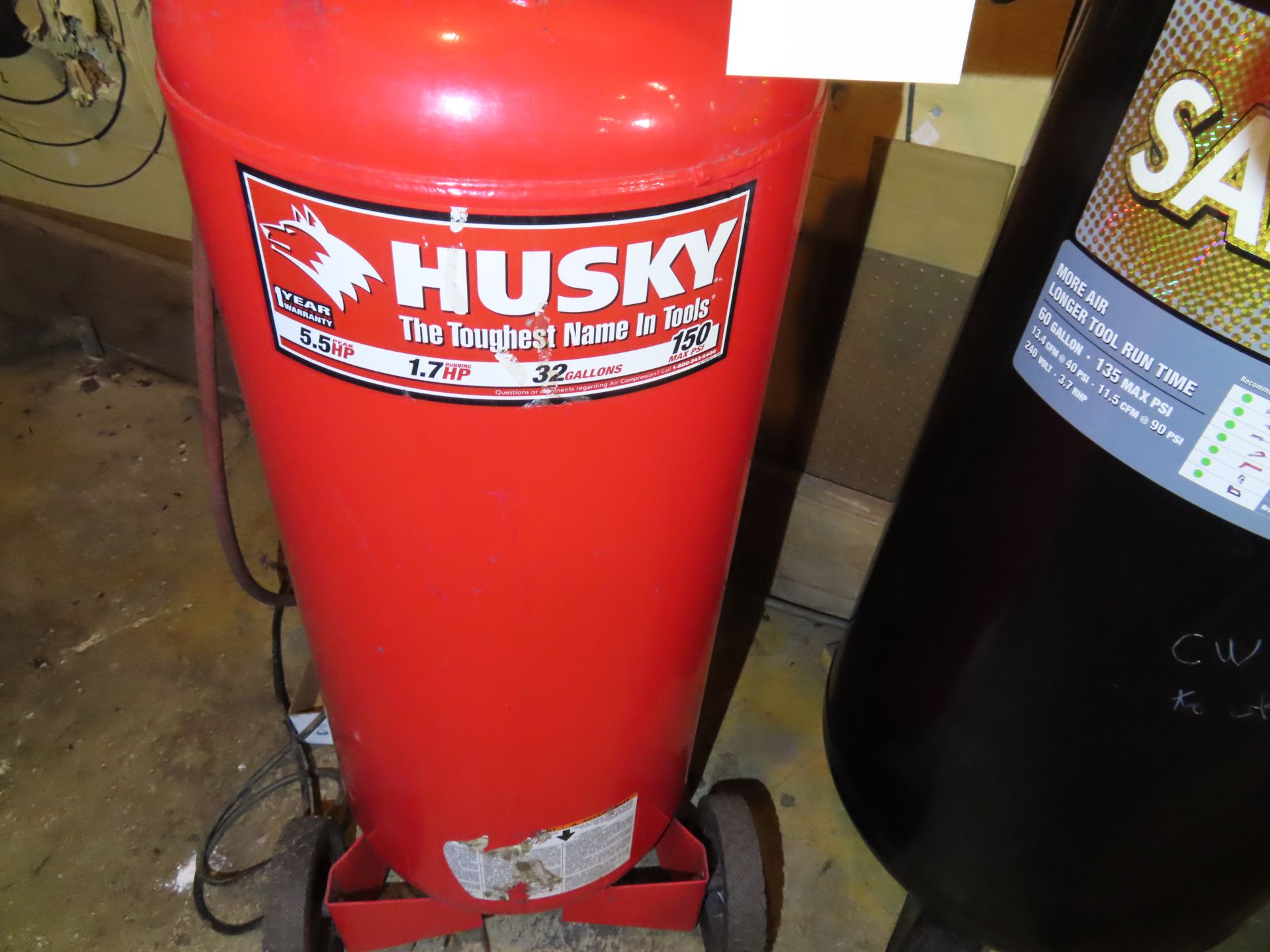 3.7 HP Sanborn Vertical Air Compressor with Husky Receiver Tank - Image 3 of 5