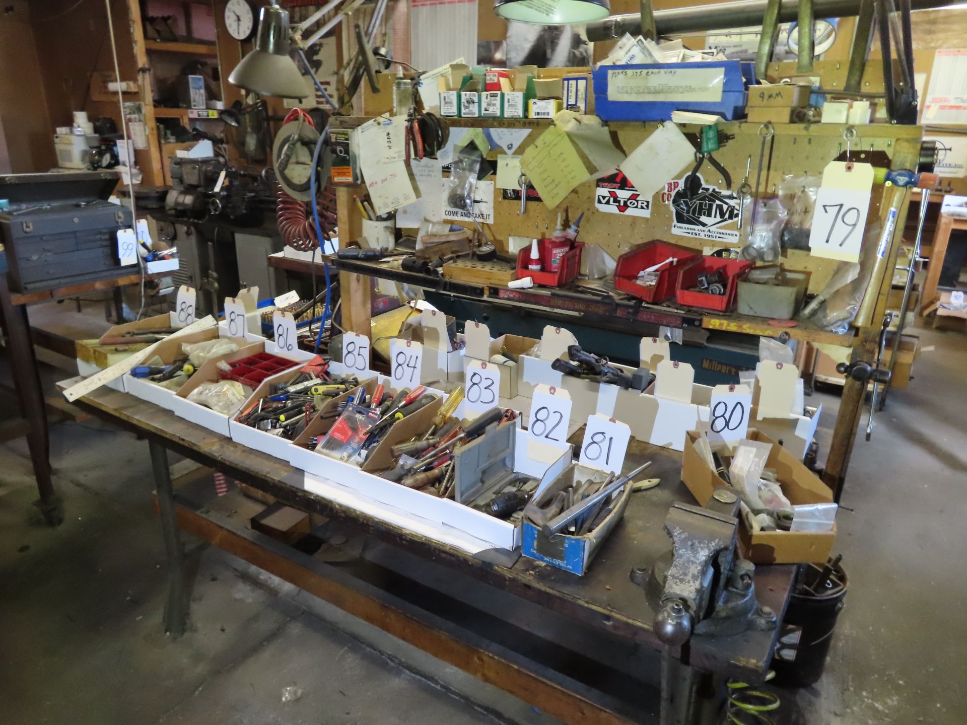 Table w/ Vise & Air Line Hook-ups & Contents of Upper Peg Board - Image 4 of 6