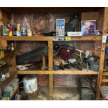 Contents of Wooden Shelf, Paint Ball Gun, Jack Stand and other items