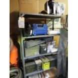 Metal Shelf and Contents, Empty Hand Gun Cases, Empty Metal Ammo Boxes, Wadders, Box of MRE's