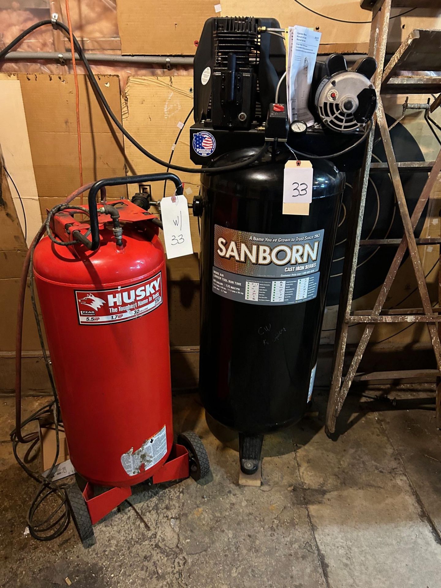 3.7 HP Sanborn Vertical Air Compressor with Husky Receiver Tank