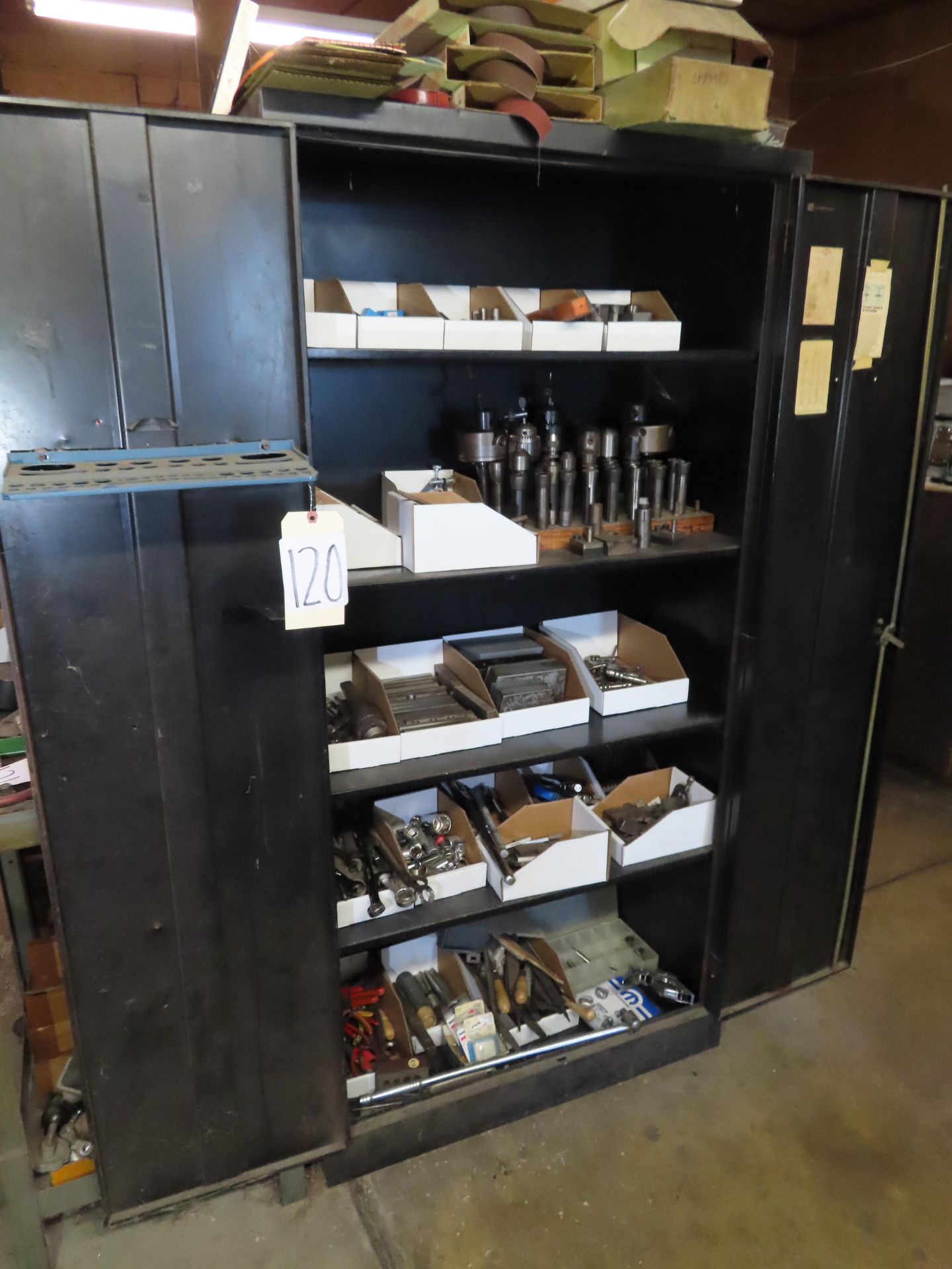 Metal Cabinet and Tooling Contents, Collets, Wrenches, Files, Drill Sets, Chucks, &d Other Tooling