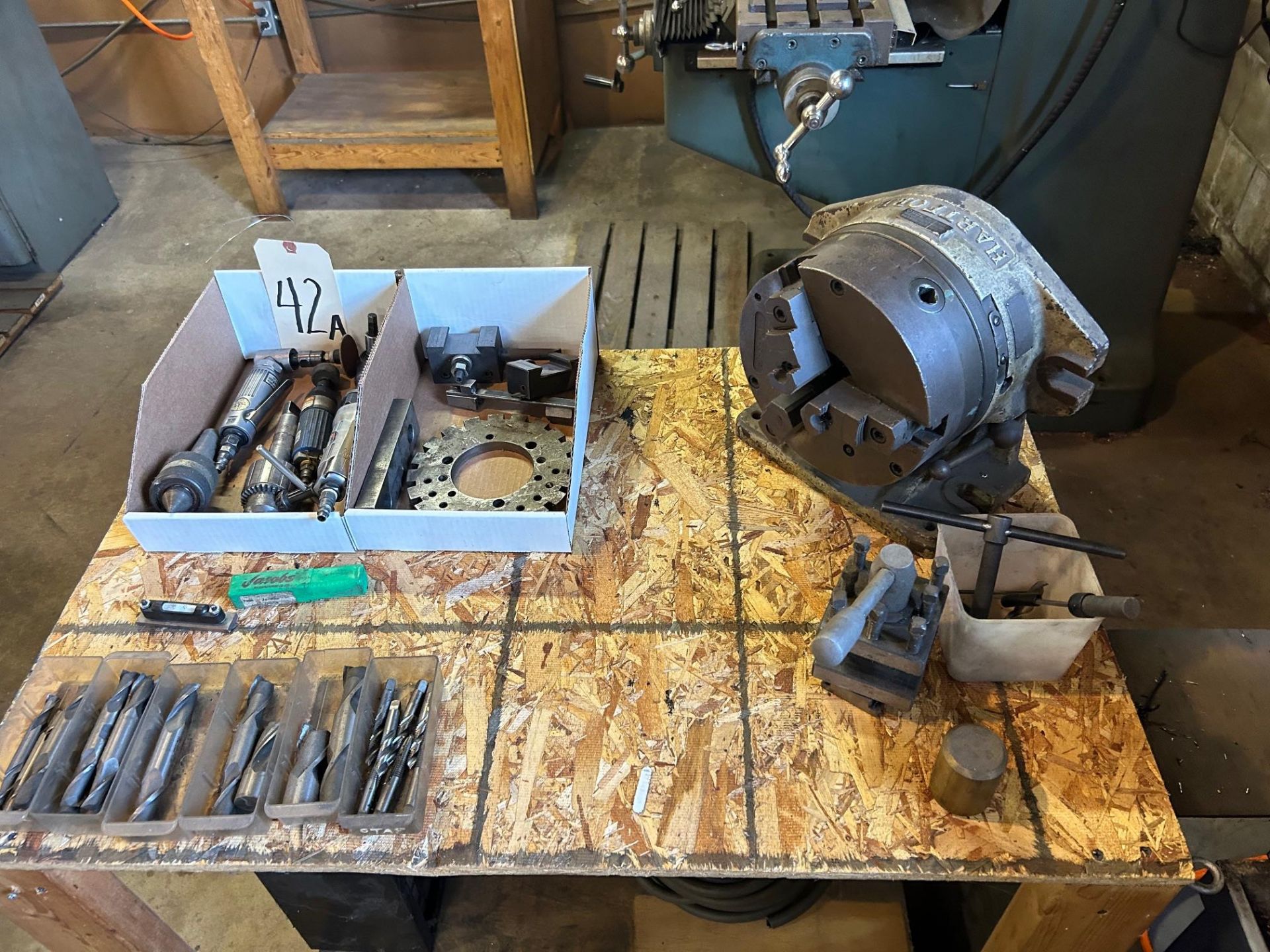 Table and Contents of Tooling, 3-Jaw Chuck, Turret Tool Post & Other Tool