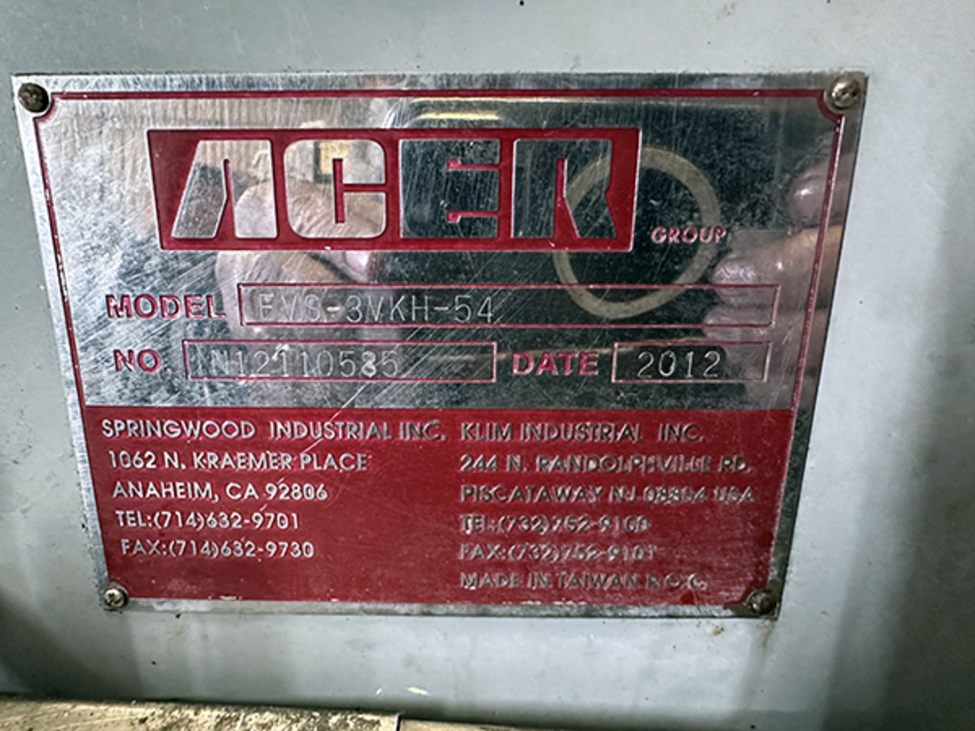 Acer EVS-3VKH-54 Milling Machine (2012) - Image 12 of 12