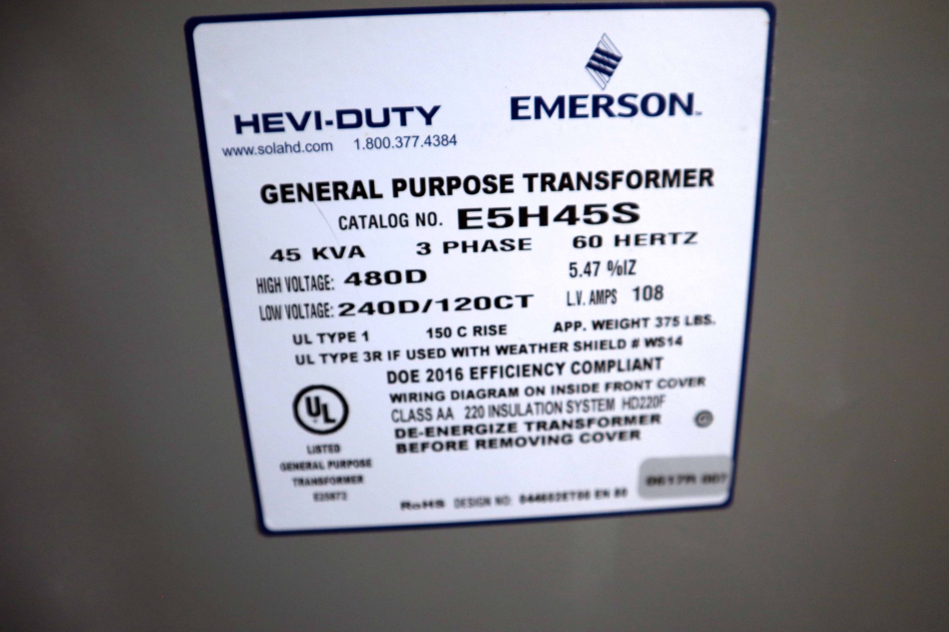 Hevi-Duty 3-Phase Transformer - Image 3 of 3