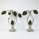Pair of Mid Century silver-plated table lamps with shades shaped like bunches of grapes in Murano gl