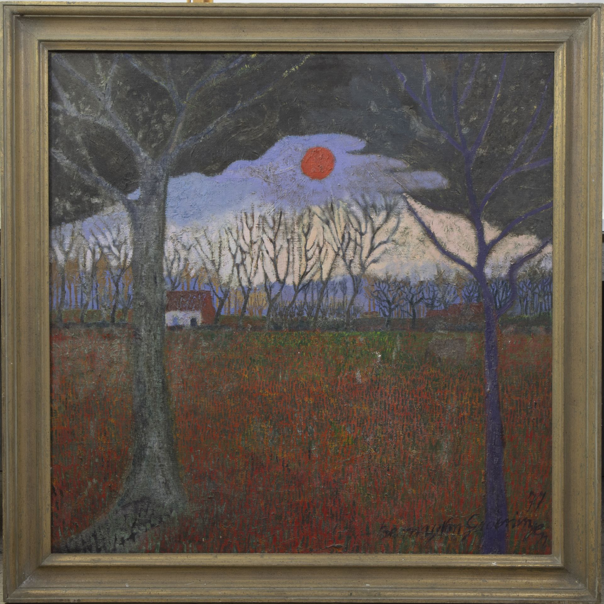 Benny VAN GROENINGEN (1946), oil on canvas Landscape with red sun, signed and dated '77 - Image 2 of 4
