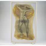 Mixed media Nude in glass frame, signed
