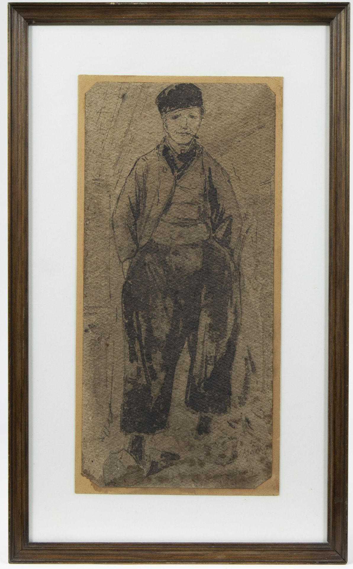 Armand HEINS (1856-1938), drawing Smoking young man, signed - Bild 2 aus 3