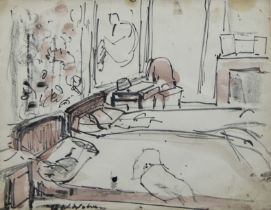 Henri Victor WOLVENS (1896-1977), drawing/watercolour Interior, signed