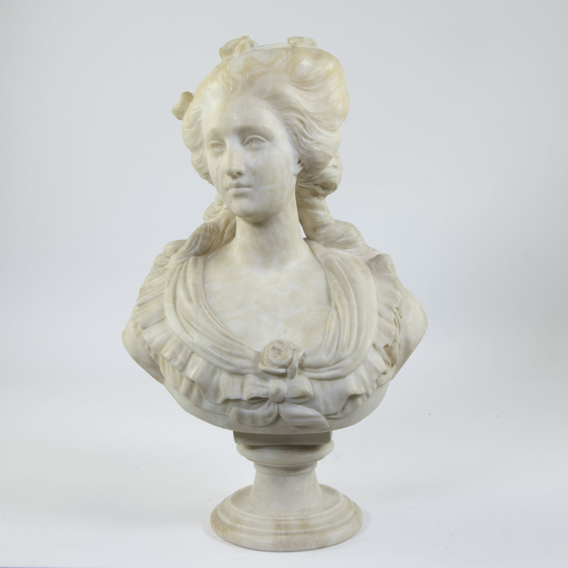 Augustin PAJOU (1730-1809), alabaster female bust, signed