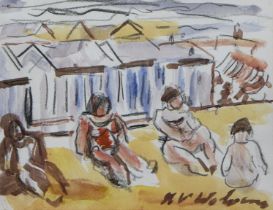 Henri Victor WOLVENS (1896-1977), watercolour Beach cabins, signed