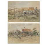 Armand HEINS (1856-1938), lot of 2 watercolours and an etching, signed