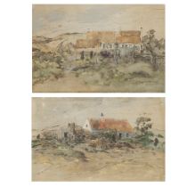 Armand HEINS (1856-1938), lot of 2 watercolours and an etching, signed