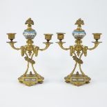 Pair of gilt bronze candlesticks with Sèvres porcelain, Napoleon III