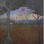 Benny VAN GROENINGEN (1946), oil on canvas Landscape with red sun, signed and dated '77