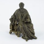 Bronze seated sage with draped robe and book, 19th century, unsigned