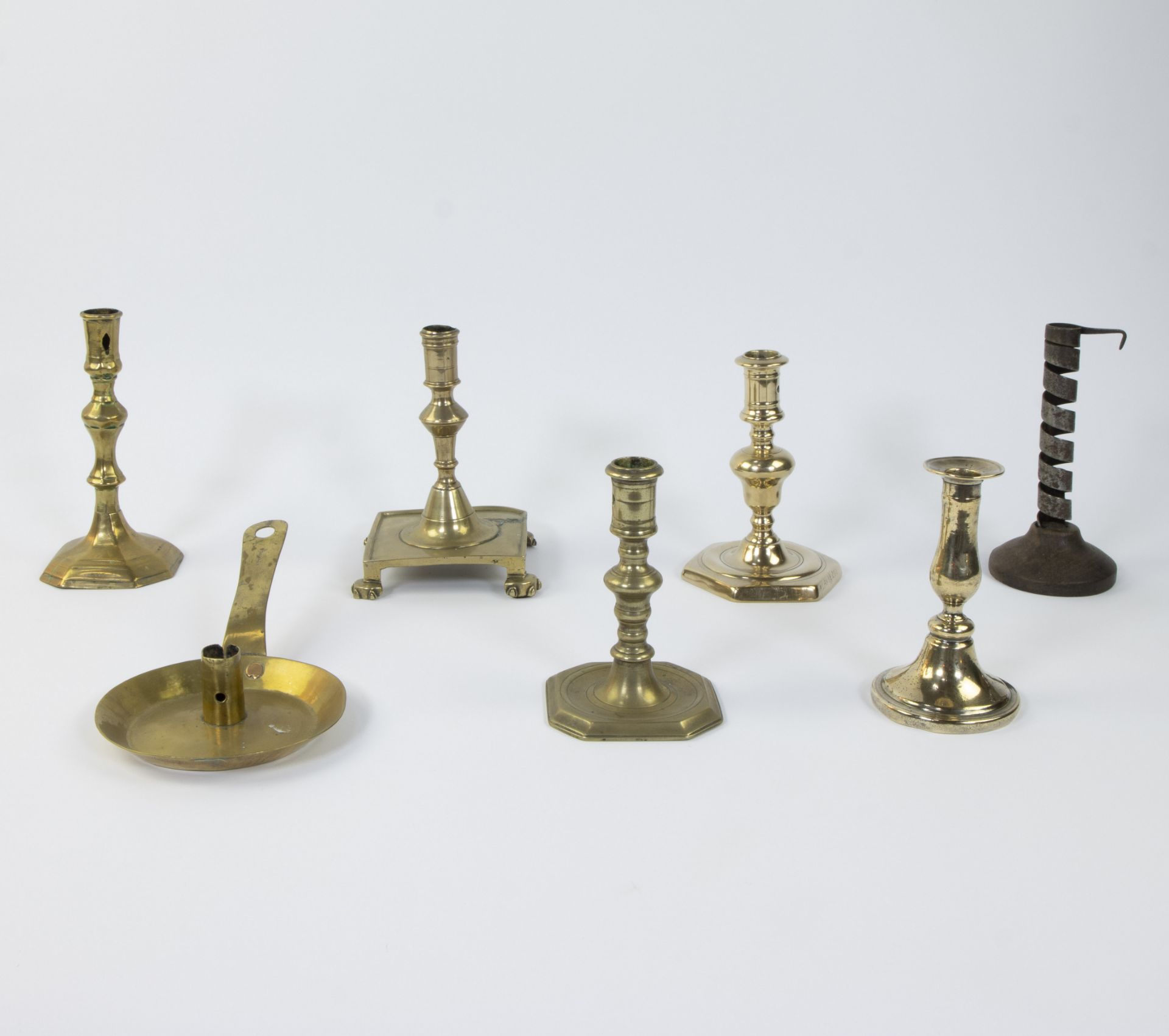 Collection of candlesticks, brass and iron, 17th/18th century, Western European (Spanish, French, Du