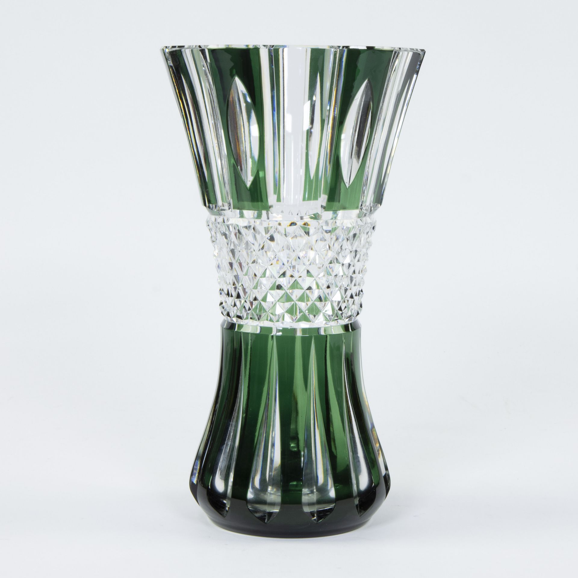 Val Saint Lambert green and clear cut crystal vase, signed VSL PU (pièce unique) - Image 4 of 6