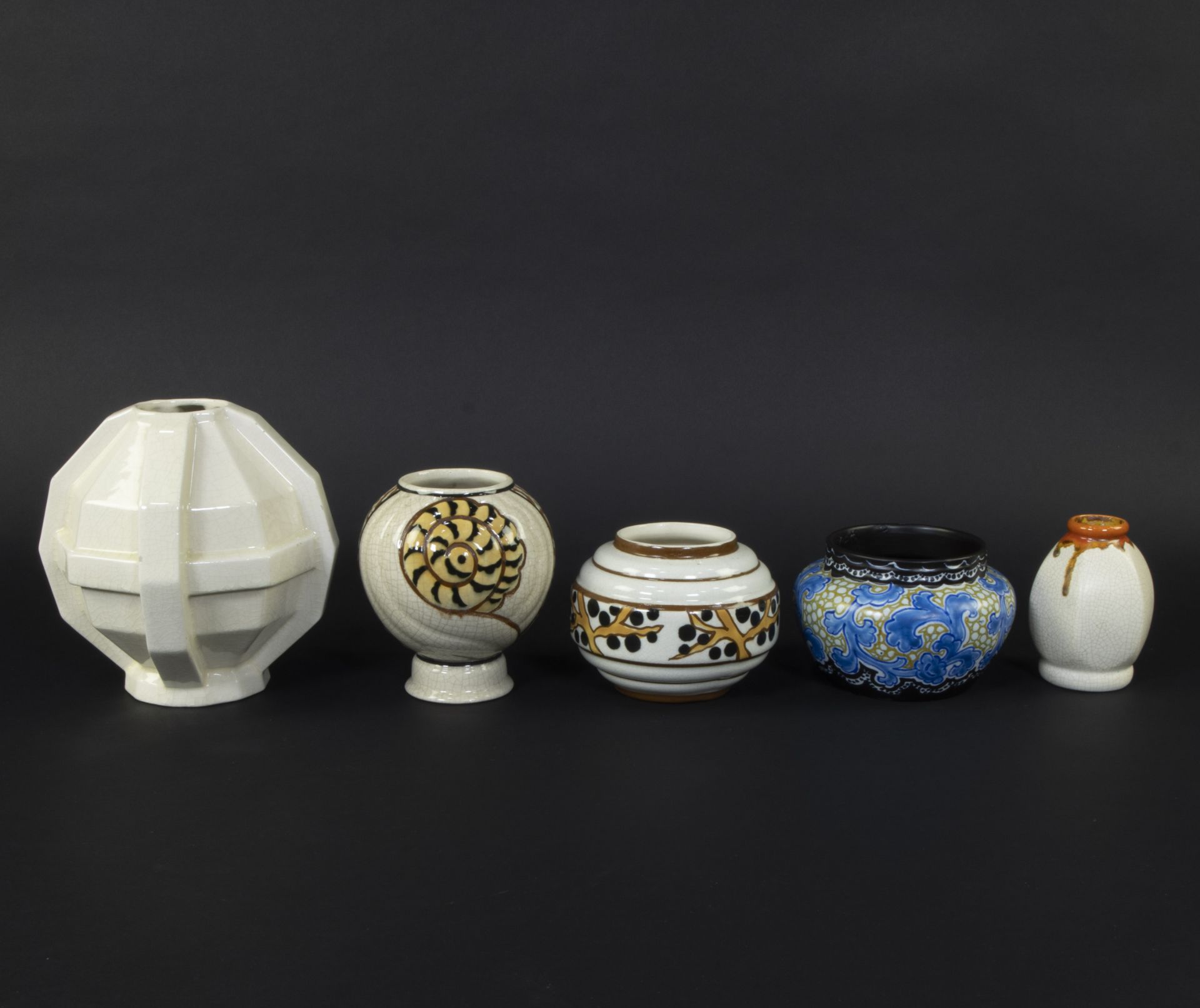 Collection of Art Deco vases of crackled and enamelled ceramics, Saint Clemant, Gouda, Céramique de - Bild 3 aus 5