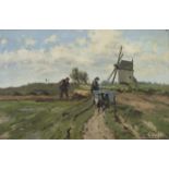 Frans VAN DAMME (1858-1925), oil on canvas Landscape with mill, signed