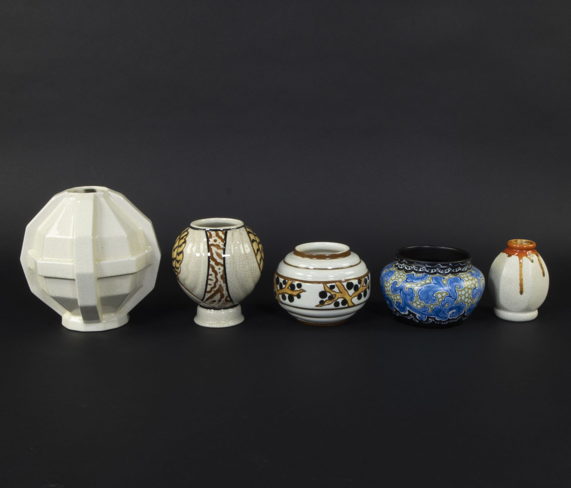 Collection of Art Deco vases of crackled and enamelled ceramics, Saint Clemant, Gouda, Céramique de - Bild 2 aus 5