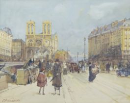 Paul RENARD (1941-1997), watercolour View of Notre Dame, c 1900, signed