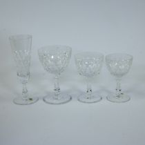 Val Saint Lambert clear cut crystal glass set, 12 champagne, 19 water, 19 red wine, 19 white wine gl