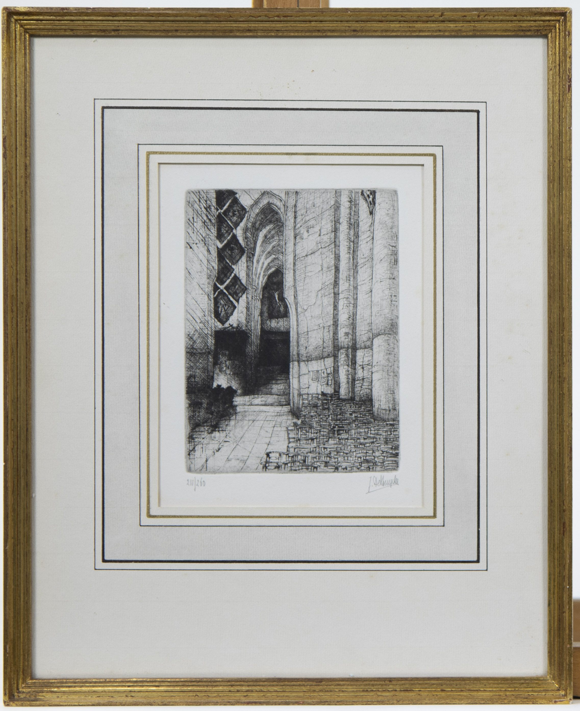 Jules DE BRUYCKER (1870-1945), etching St Nicholas church Ghent, numbered 211/260 and signed - Image 2 of 4