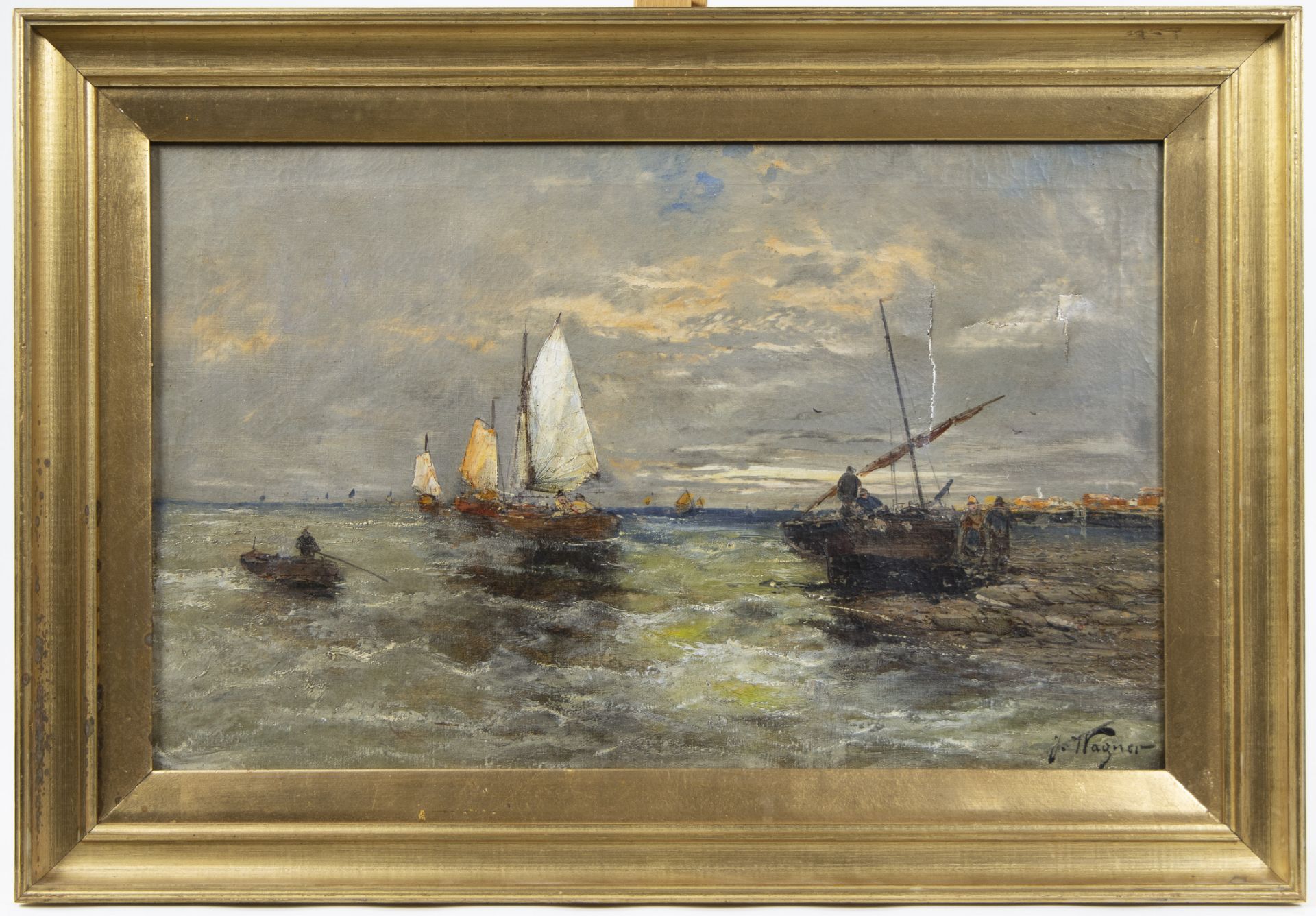 Georg FISCHHOF (1859-1914) (J. WAGNER), pendant oil on canvas Sailing boats on the water, signed - Bild 7 aus 9