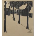 Jan Frans CANTRE (1886-1931), woodcut Winter View, signed, added Maurice LANGASKENS (1884-1946)