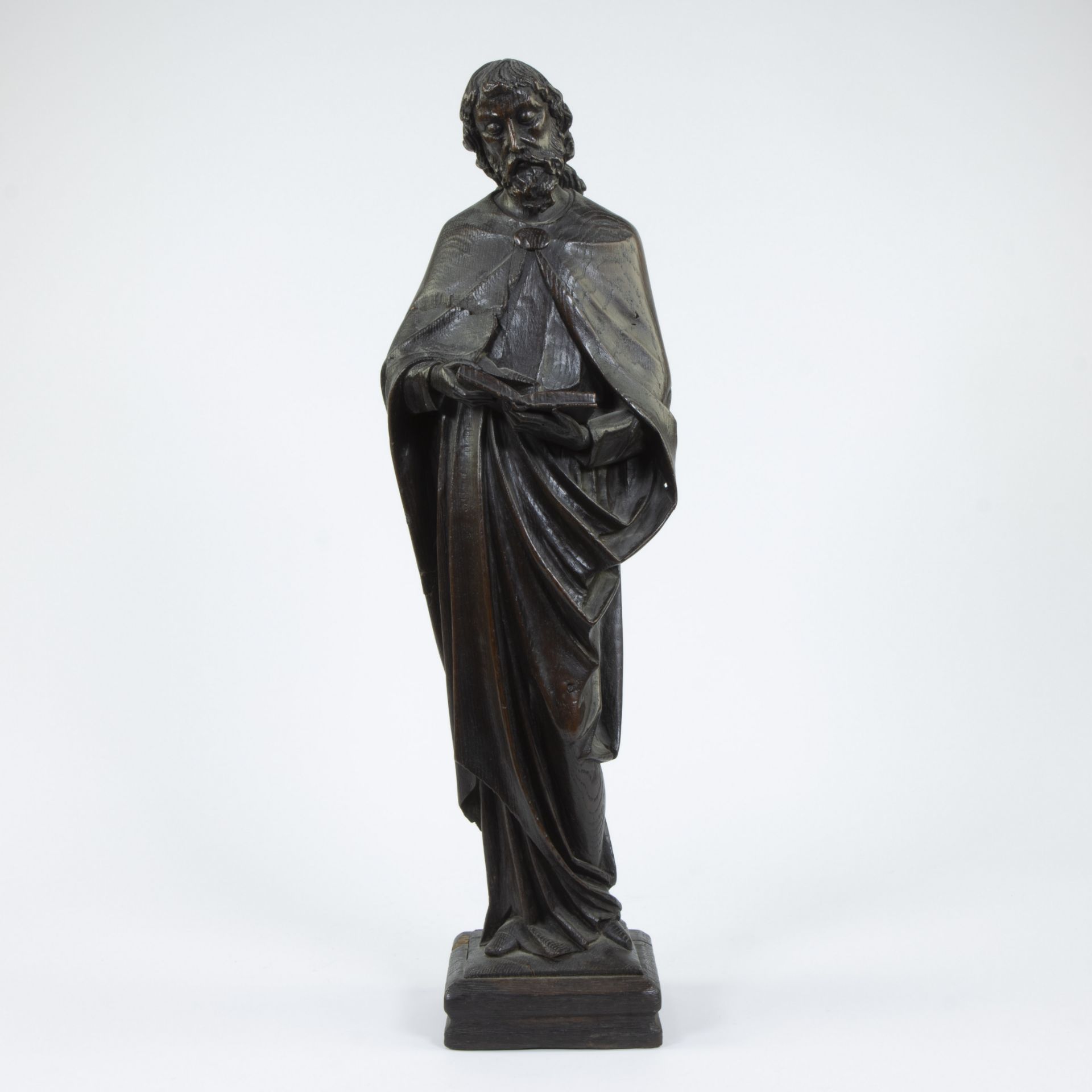 Wooden Neo-Gothic statue of an evangelist with book, 19th century