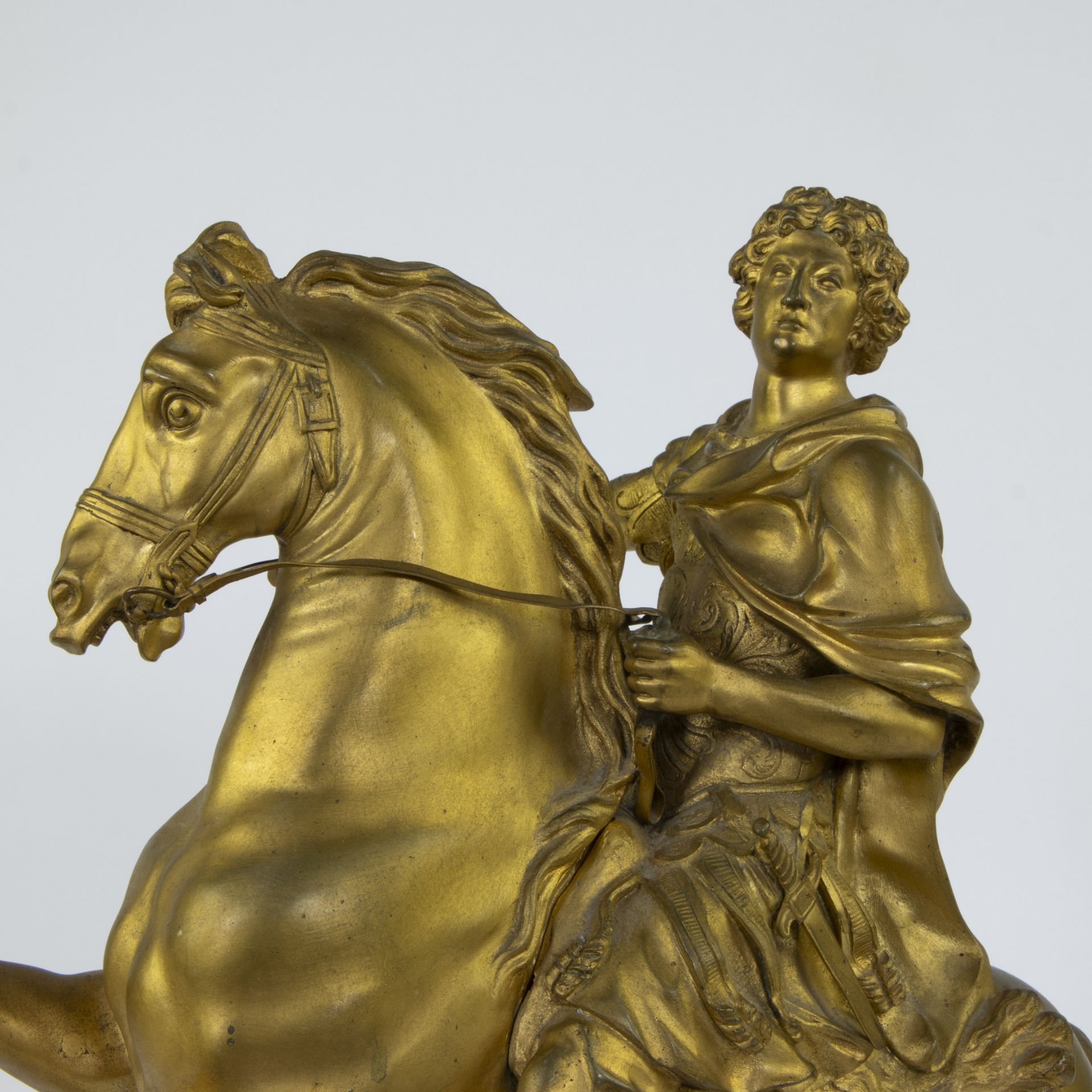 Rider in gilt bronze on marble plinth, depicting Louis XIV as Roman emperor, 19th century, after Fra - Image 2 of 6