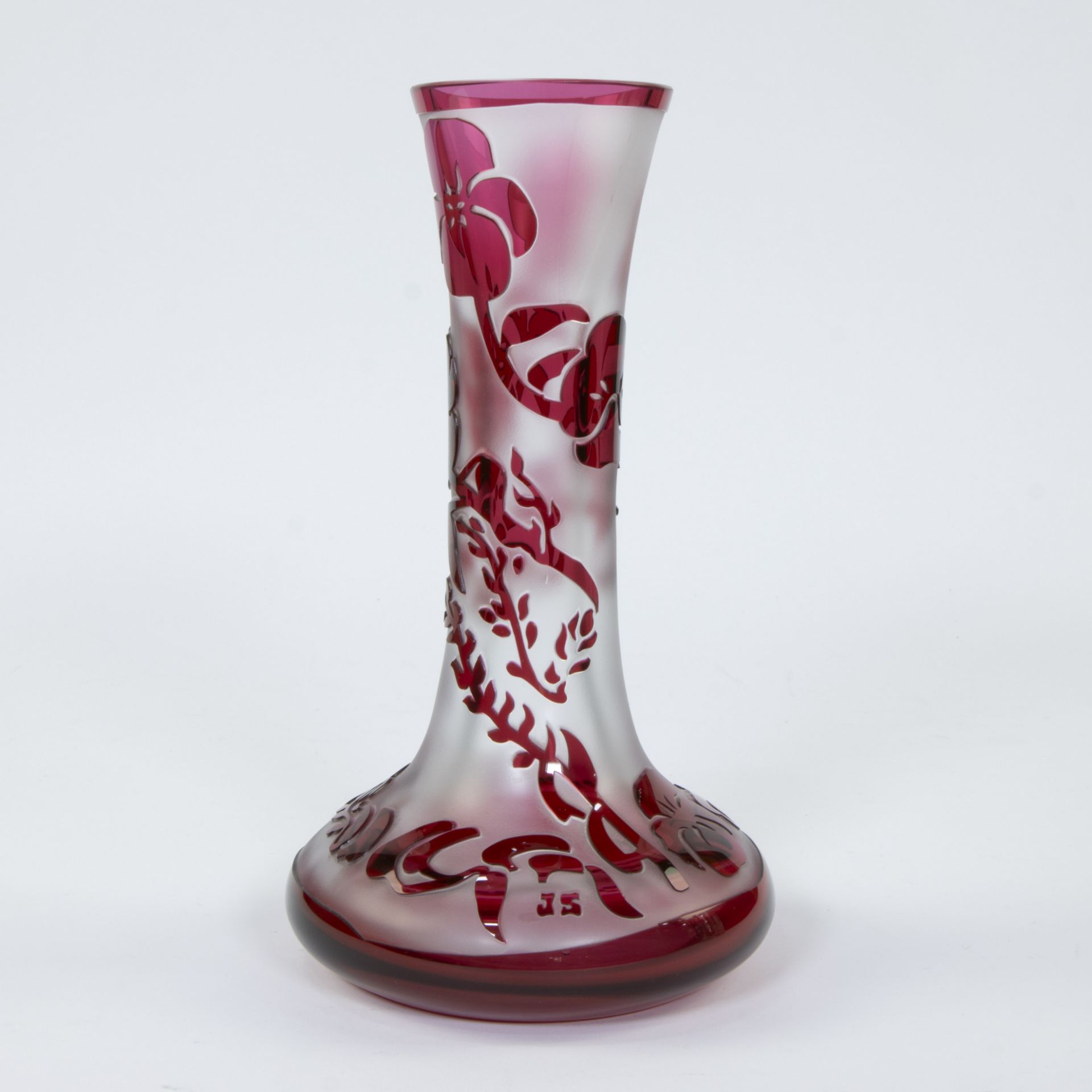 Multi-layered acid etched vase signed VSL for VAL SAINT LAMBERT monogrammed JS for Jacqueline SIMON