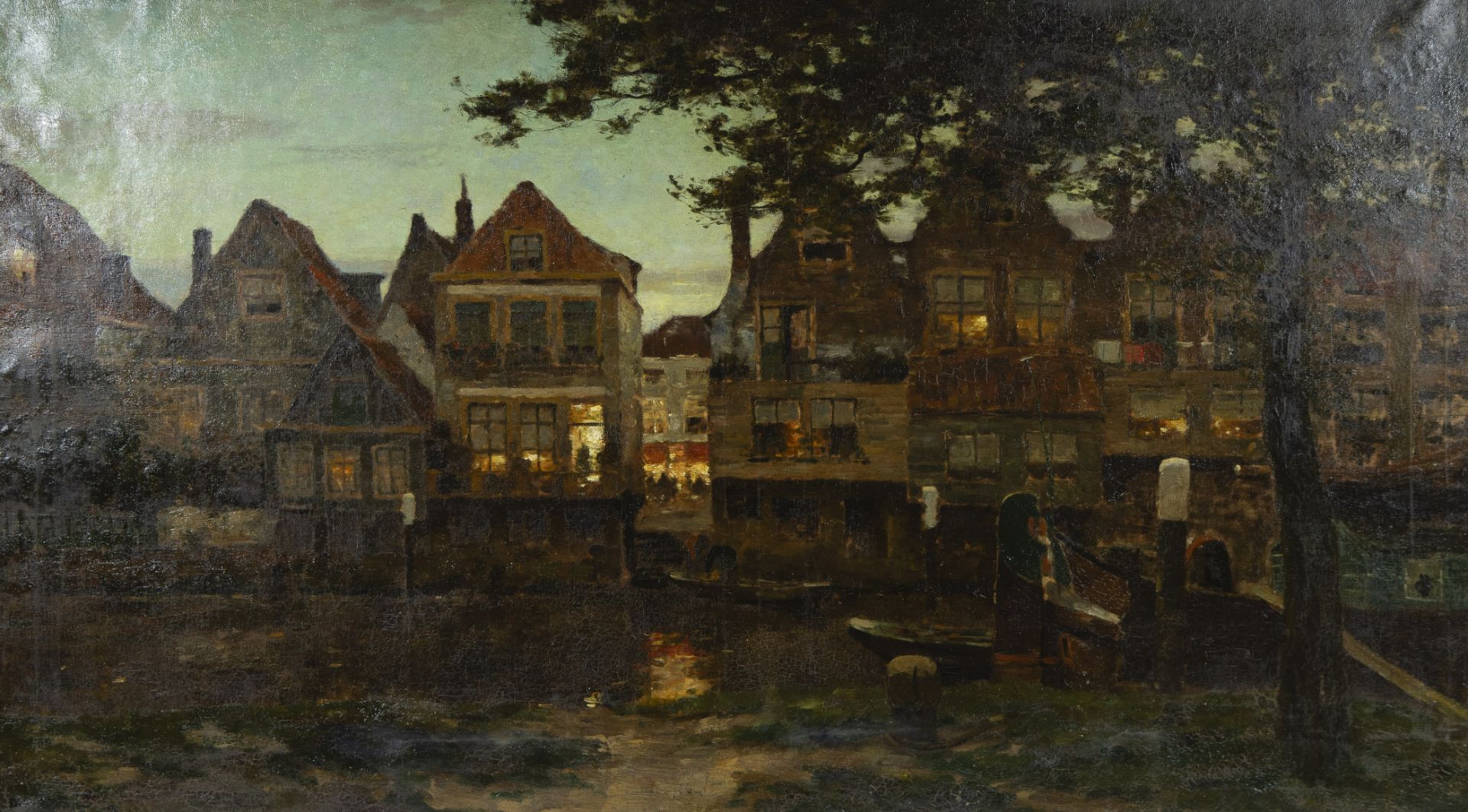 Victor Olivier GILSOUL (1867-1939), oil on canvas, Row of houses by the water, signed