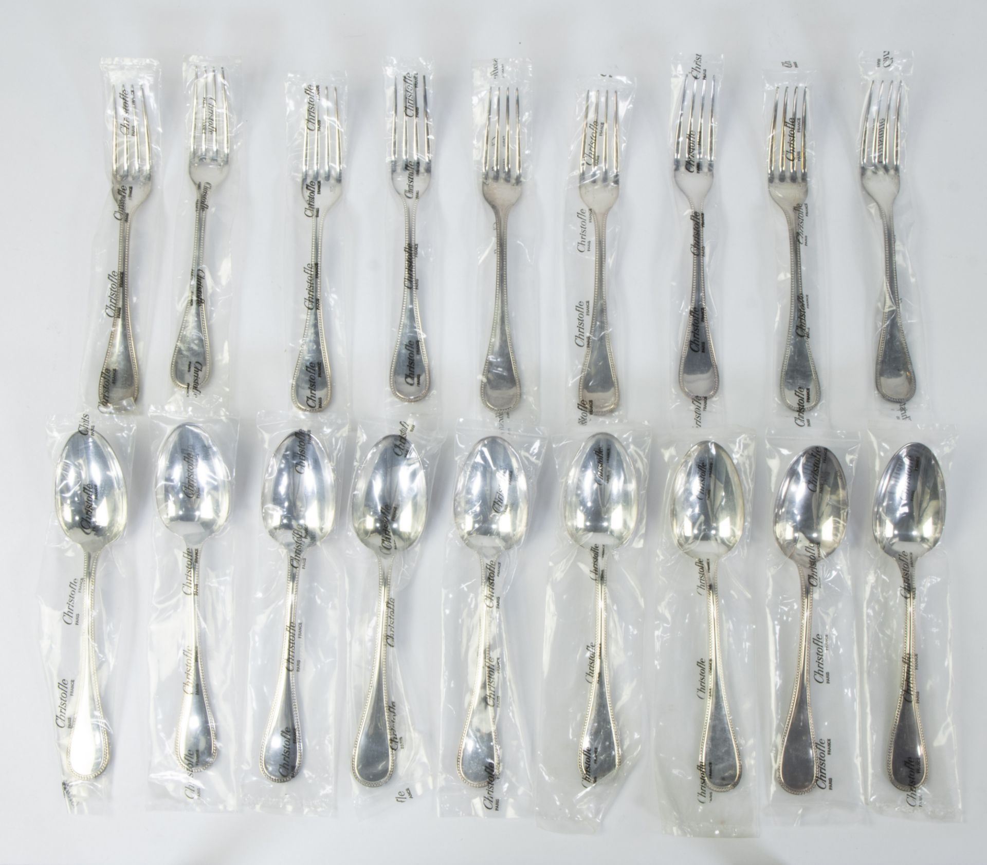 Silver-plated cutlery Christofle, model Perles, in original packaging