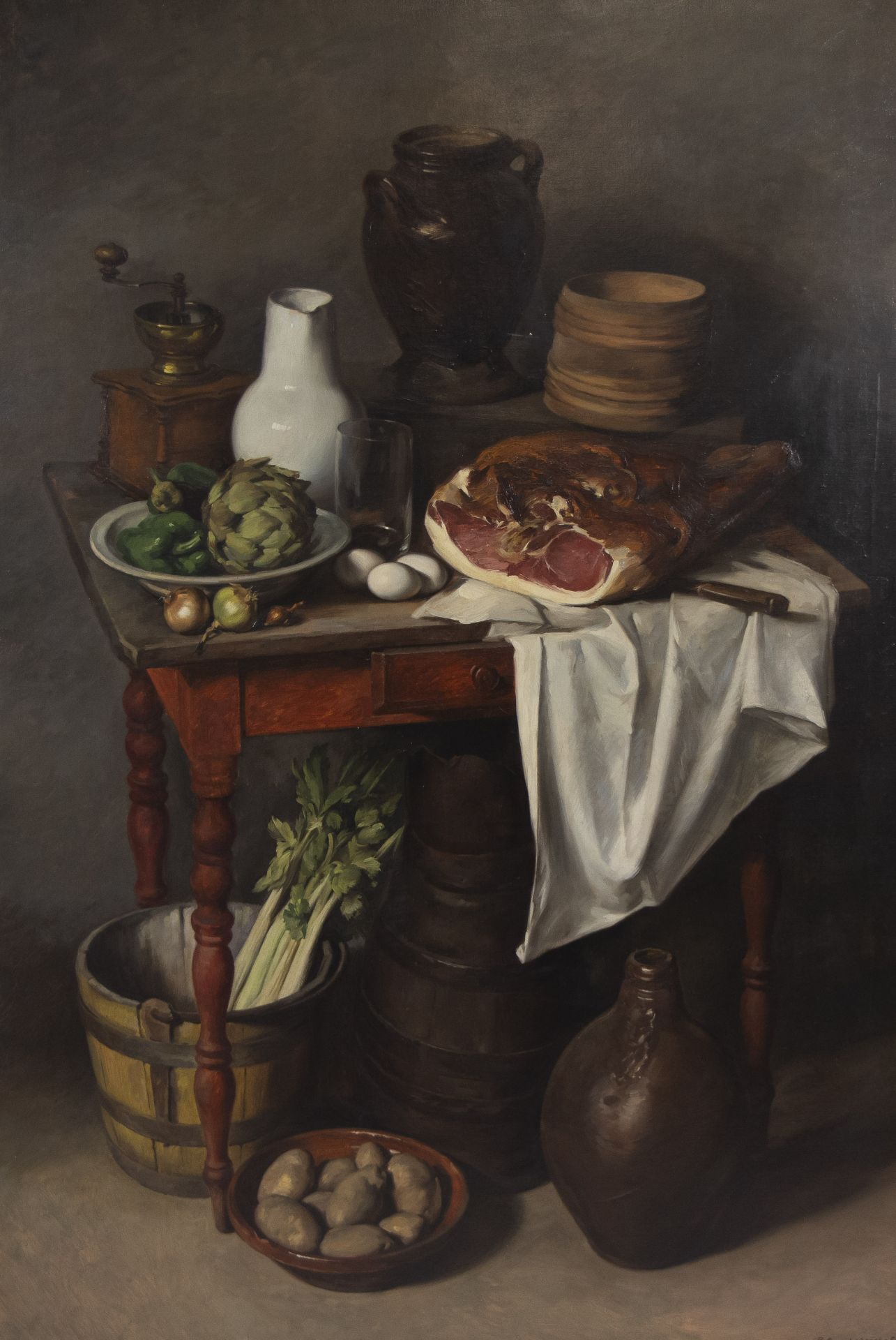 Robert VAN CAUWENBERGHE (1905-1985), oil on canvas Still life with ham, signed and dated '51